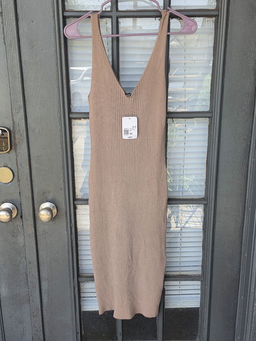 Forever 21 Plus Dress 0X NWT Tan Ribbed Knit V-Neck Sleeveless Midi Bodycon